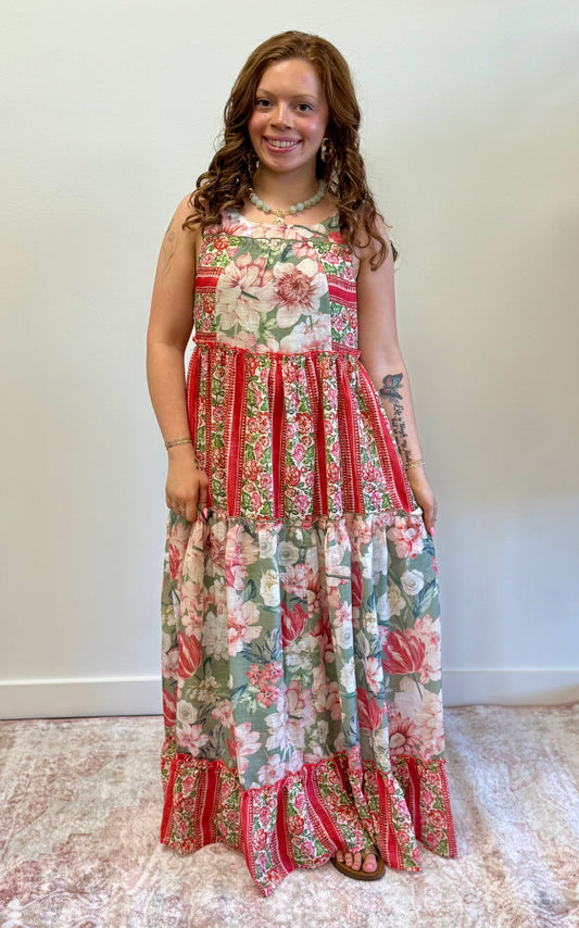 Rose & Sage Floral Boho Tiered Maxi Dress