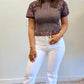 Brown Polka Dot Smocked Mock Neck Top