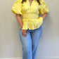 Yellow Smocked Zipper Top