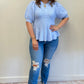 Chambray Flared Puff Sleeve Knit Top