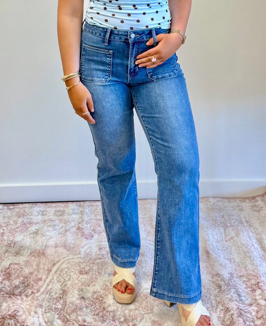 Mini Patch Pocket Flare Jeans