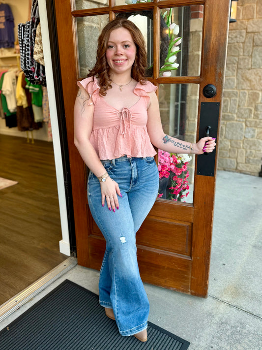Peach Ruffled Babydoll Top