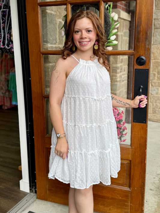 White Swiss Dot Tiered Dress