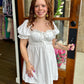 White Smocked Ribbon Puff Sleeve Dress