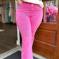 Hot Pink Acid Wash High Waist Frayed Hem Bootcut Jeans