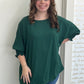 Green Everyday Smocked Sleeve Shift Top