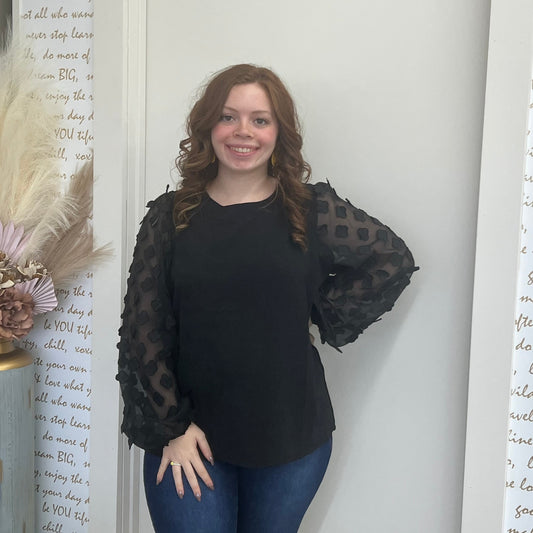 Plus Black 3D Patch Contrast Sleeve Top