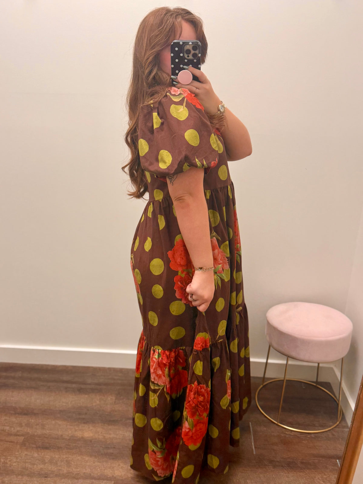 Chocolate Floral Polka Dot Tiered Maxi Dress