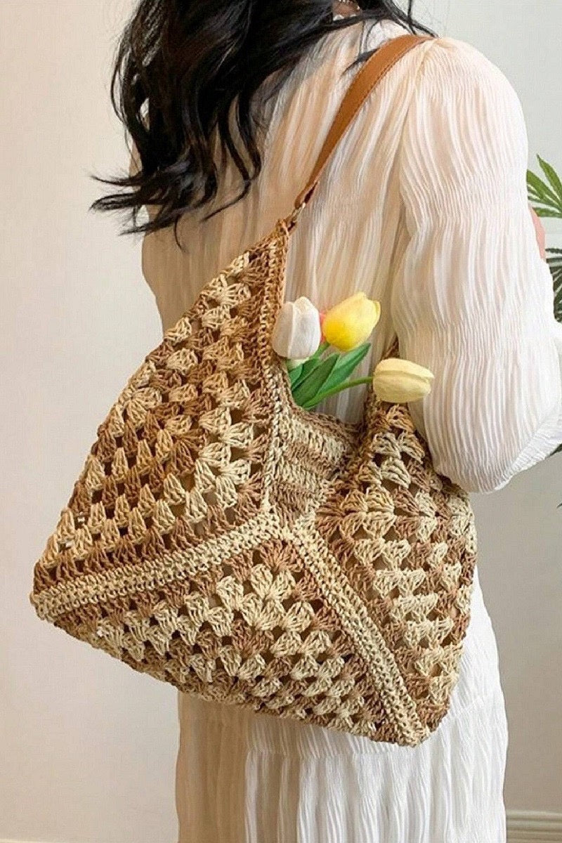 Ash Mocha Crochet Bucket Shoulder Bag