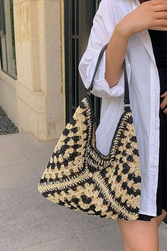 Black Crochet Buckle Shoulder Bag