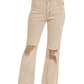 Ash Mocha Z Acid Wash High Waist Distressed Straight Pants