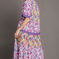 Short Sleeve Mixed Floral Print Maxi Dress