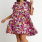 Plus Floral Print Tiered Dress with Ruffle Sleeve