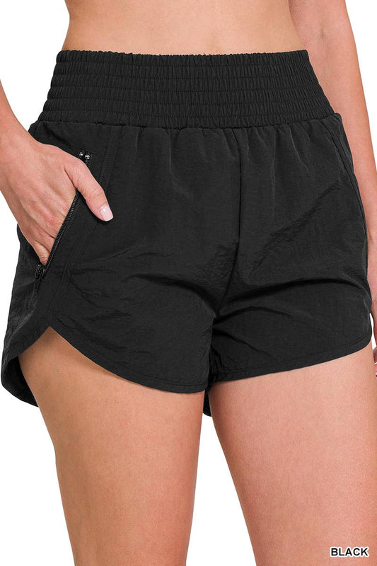 Black Windbreaker Shorts w/ Zipper Pockets
