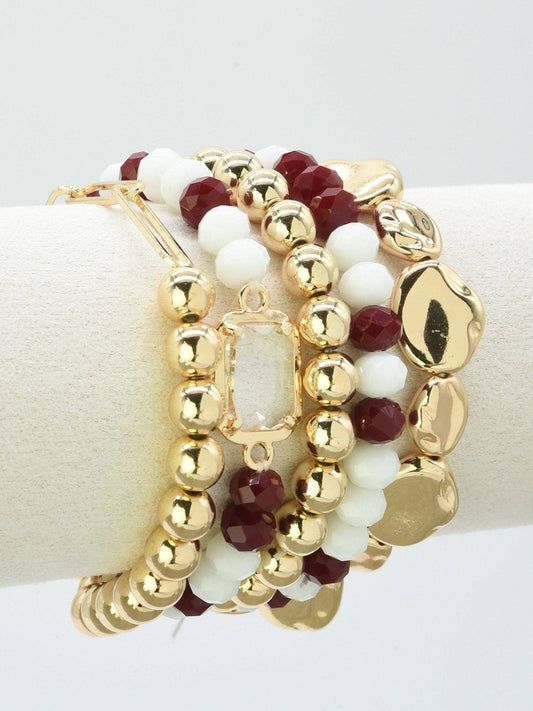 Burgundy & White Multi Strand Bead Bracelet Set