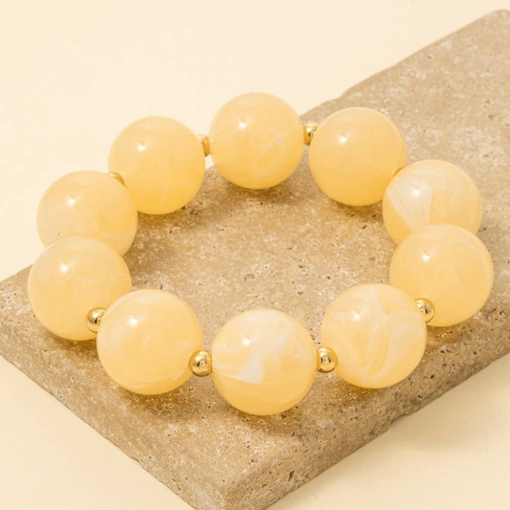 Yellow Large Marble Resin Beads Bracelet