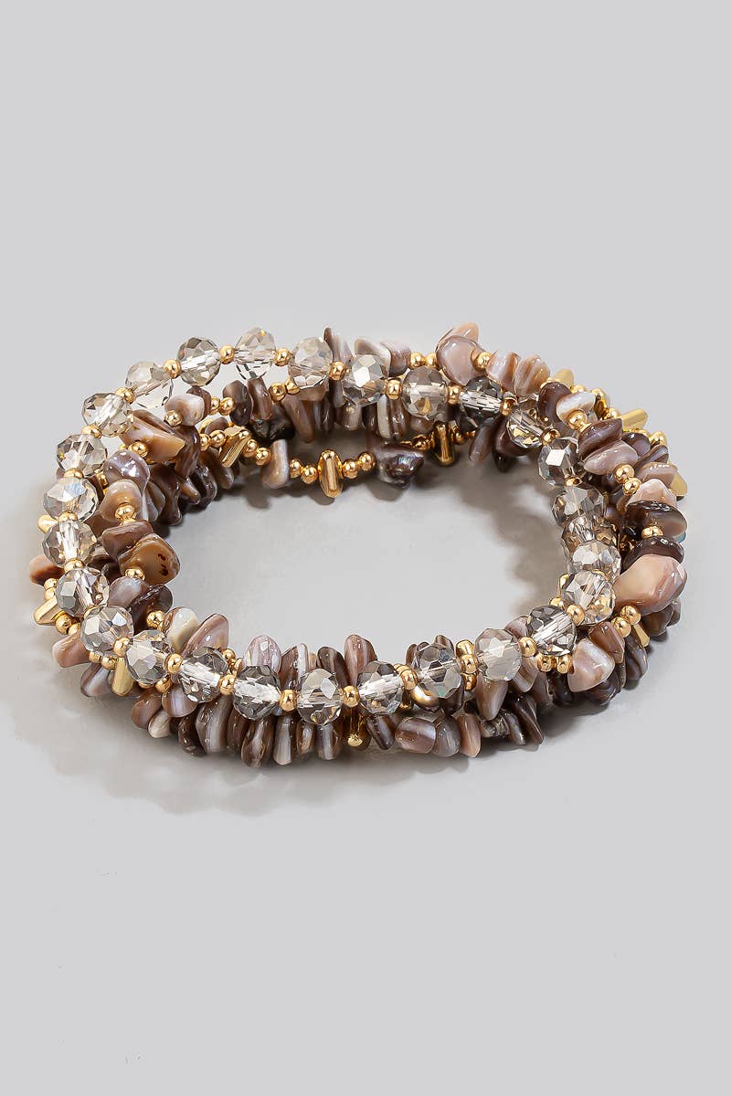 Grey Glass And Pebble Stone Beaded Bracelet Set