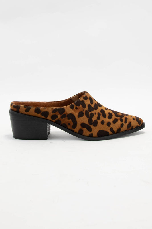 Leopard Pointed-Toe Slip On Block Heel Mule
