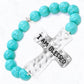 Silver "I Am Blessed" Cross Metal Natural Stone Beads Bracelet