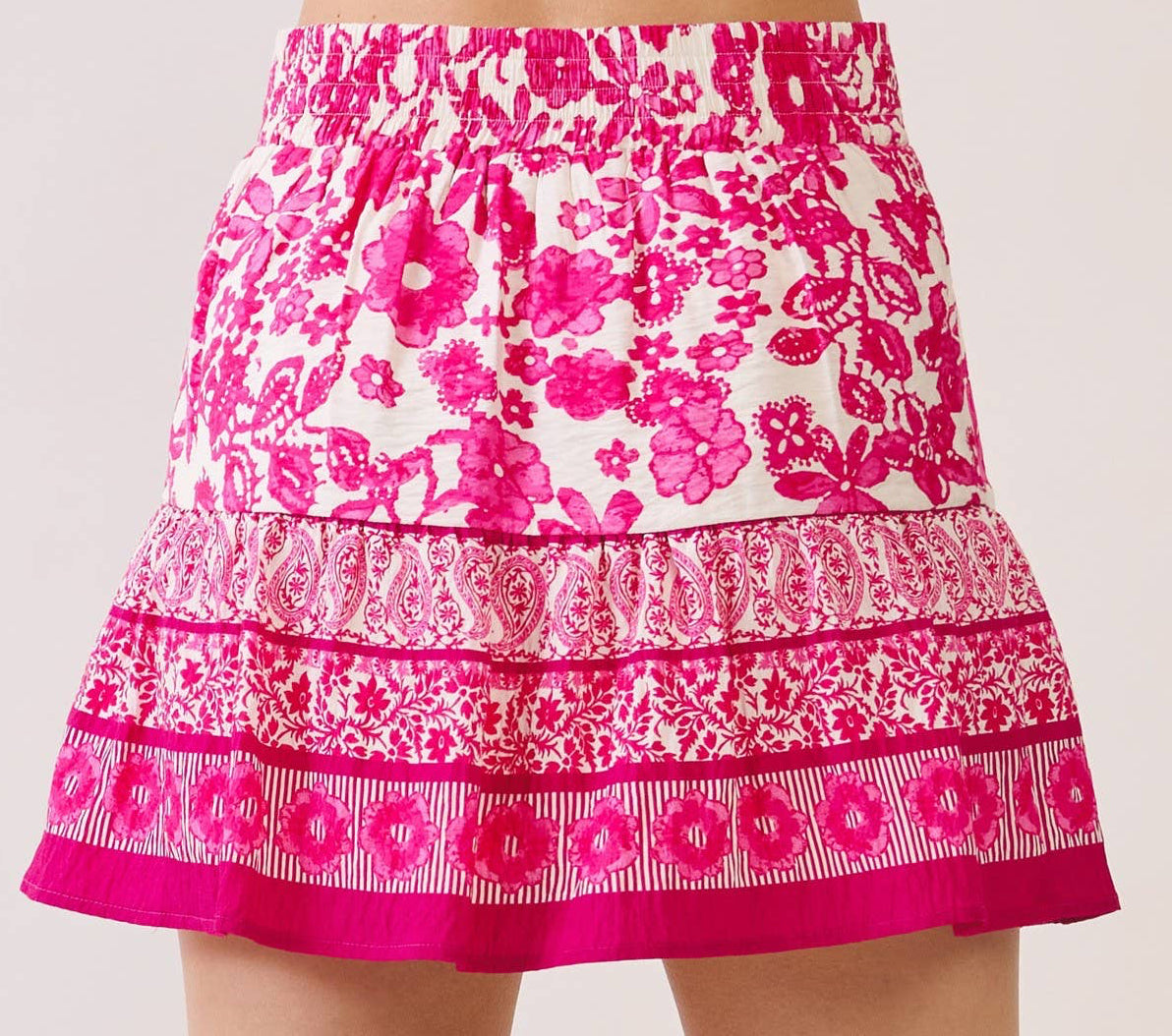 Magenta Floral Print Mini Skirt