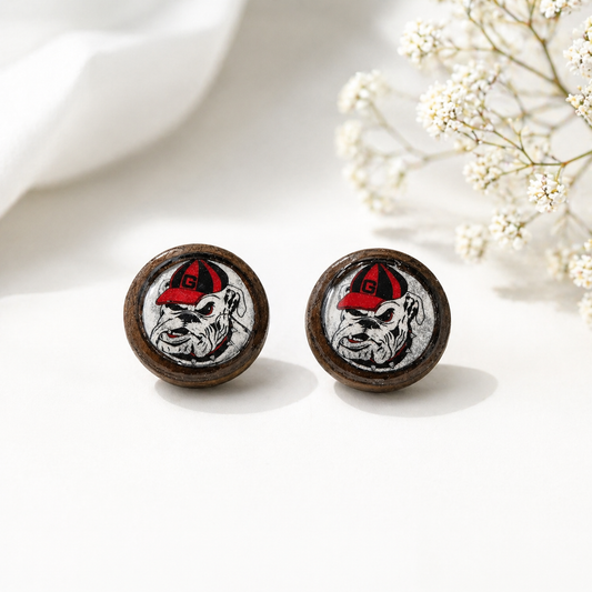 Bulldog Wooden Stud Earrings