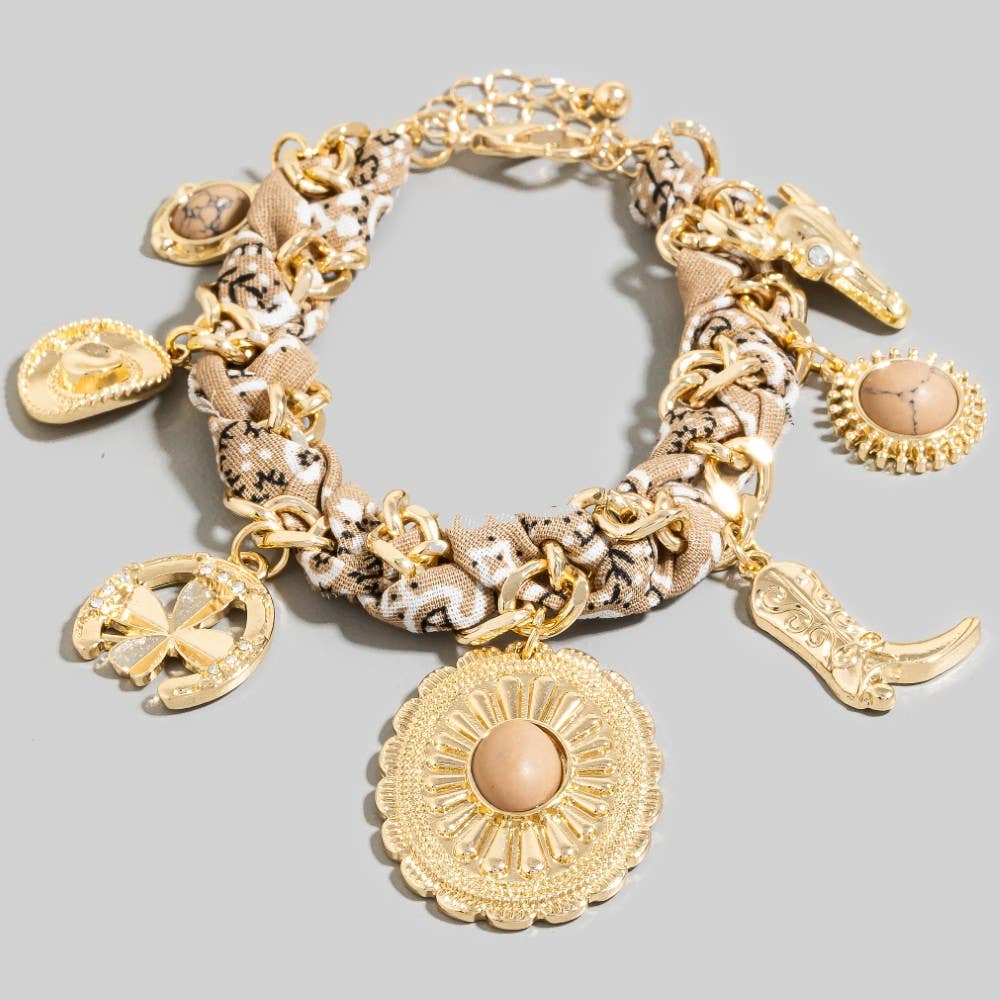 Western Stone Charm Paisley Chain Braided Bracelet