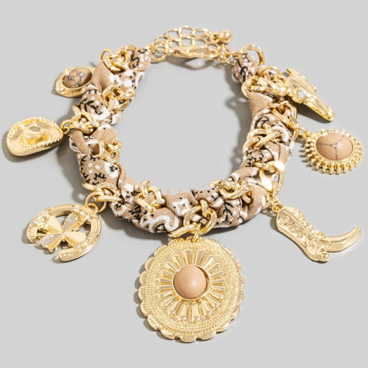 Western Stone Charm Paisley Chain Braided Bracelet