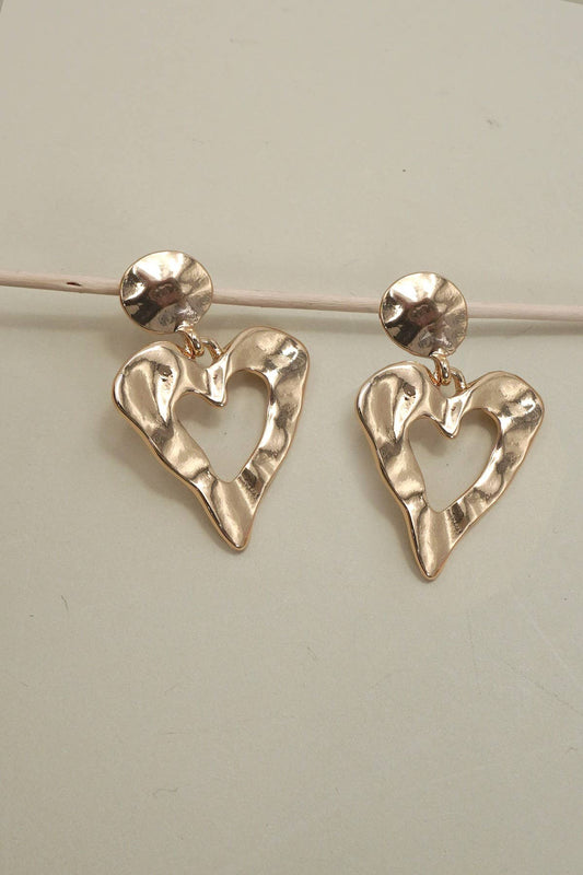 Gold Hammered Heart Post Earrings