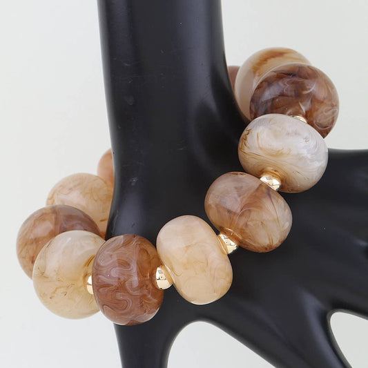 Gold & Brown Marble Stone Beaded Bracelet