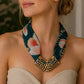 Floral Fabric Metal Pendant Scarf Necklace