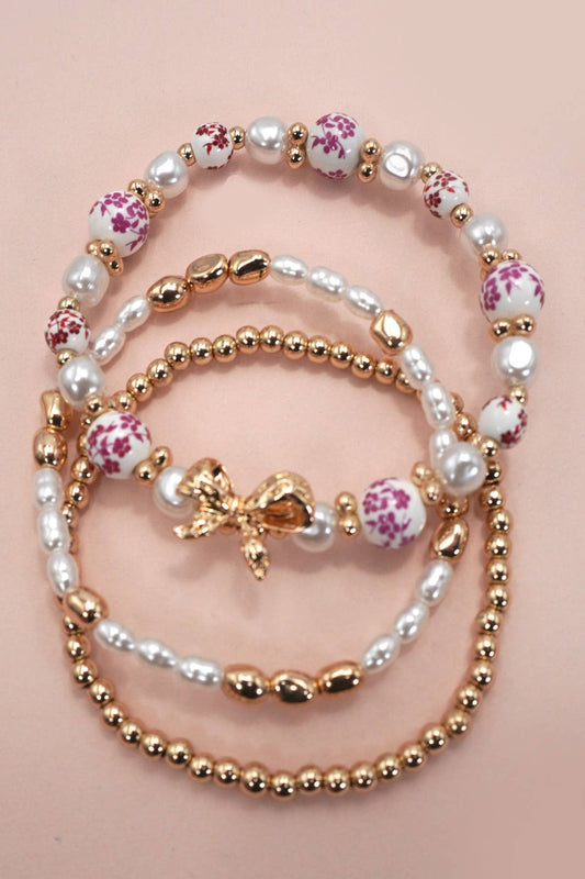Pink Ceramic Bow Bracelets