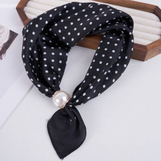 Black Polka Dot Silky Bandana Scarf Necklace
