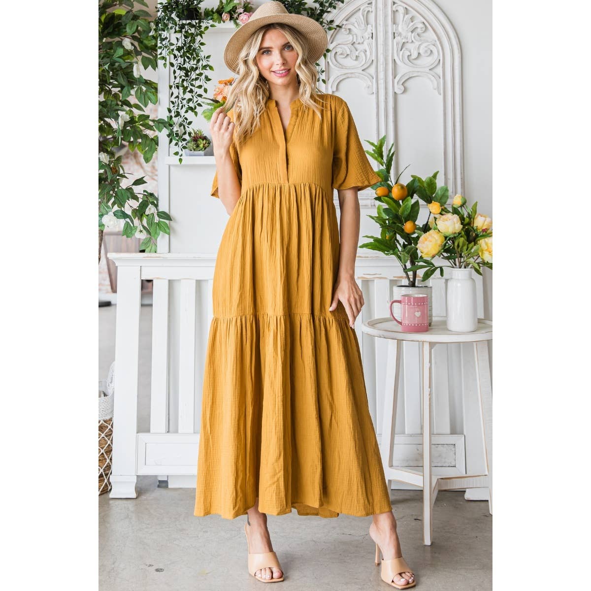 Mustard Tiered Maxi Dress