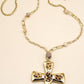Gold Leopard Cross Long Beaded Necklace