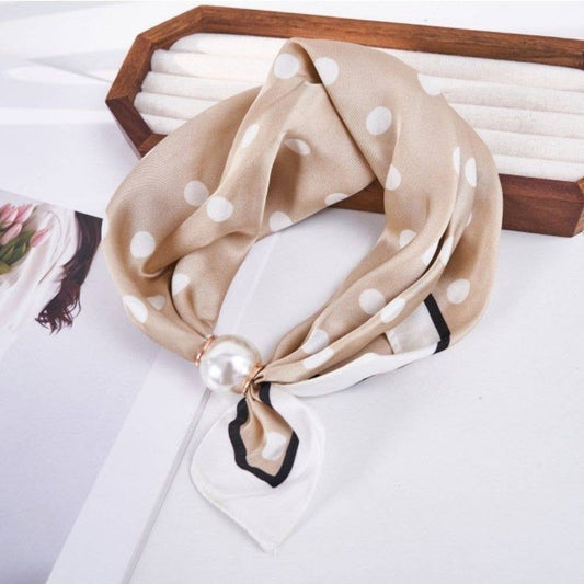Taupe Polka Dot Silky Bandana Scarf Necklace