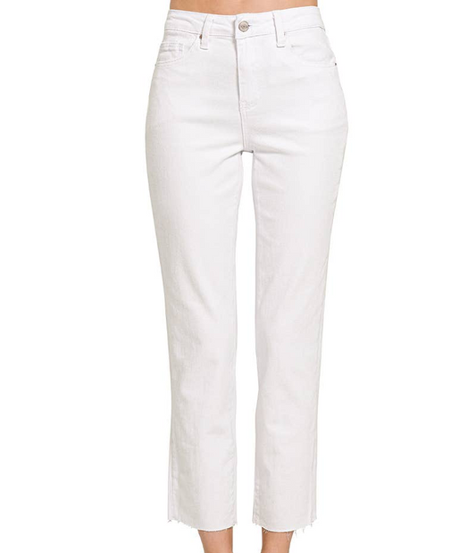 White High Waist Cropped Straight Pants