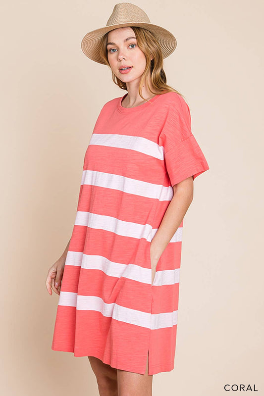 Coral Stripe T-Shirt Dress