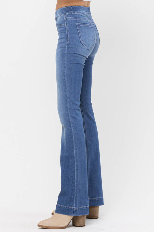 Light Denim Pull On Flare Jeans