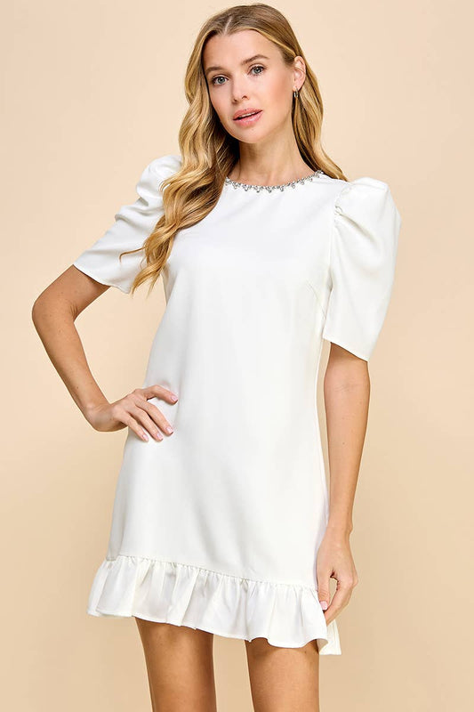 White Rhinestone Sweetheart Dress