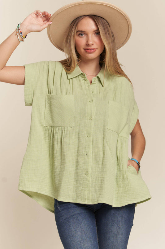 Green Pintuck Flowy Top