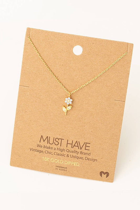 Gold Rhinestone Flower Charm Necklace