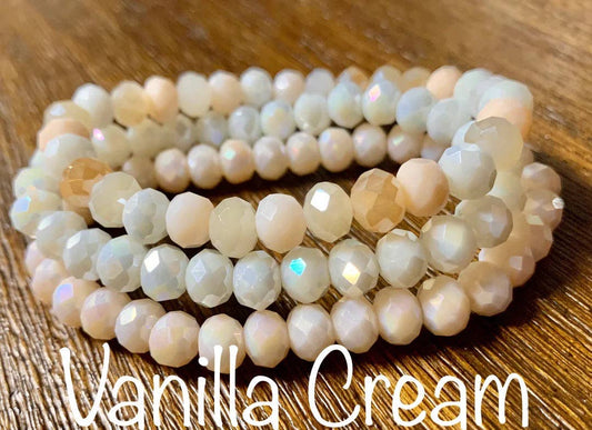 3pc Crystal Bead Bracelet Set- Vanilla Cream