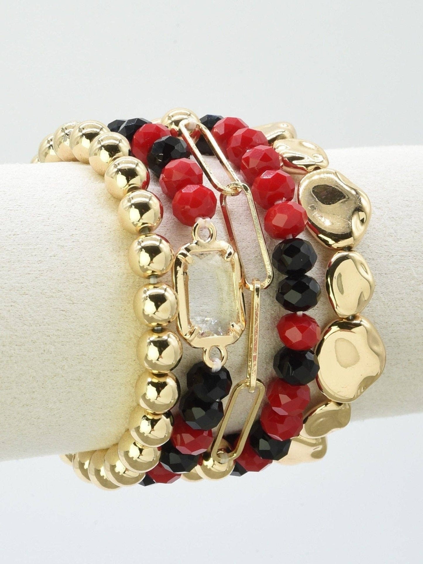 Black & Red Multi Strand Bead Bracelet Set