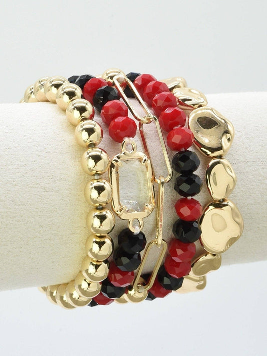 Black & Red Multi Strand Bead Bracelet Set