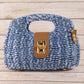 Blue Two Tone Straw Woven Handbag