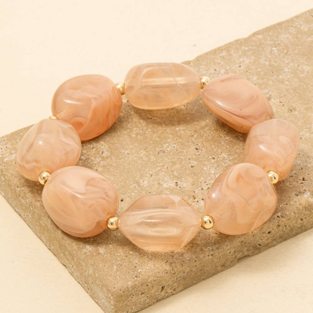 Peach Chunky Marble Resin Beaded Bracelet
