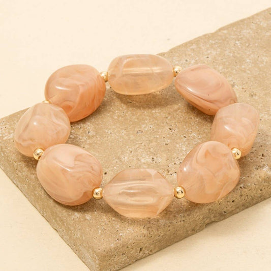Peach Chunky Marble Resin Beaded Bracelet