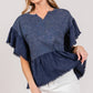 Washed Navy Ruffle Sleeve Top