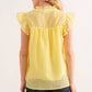 Plus Yellow Sheer and Gridded Baby Doll Ruffled Top