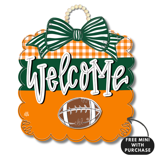 Orange & Green Football Scallop Door Hanger w/ Mini